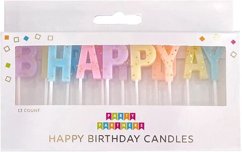 Party Partners Set of Happy Birthday Candles for Cake Decoration, 13 Letters, 1.25-inch, Pastel with Gold Glitter in Saudi Arabia