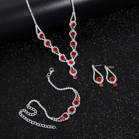 Crystal Jewelry Set for Wedding Prom Party Bridal Crystal Necklace Earrings Bracelet Set Bridal Wedding Elegant Floral Jewelry Set for Women/Brides/Bridesmaids ﻿ in Saudi Arabia