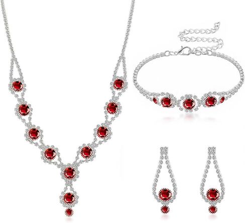 Crystal Jewelry Set for Wedding Prom Party Bridal Crystal Necklace Earrings Bracelet Set Bridal Wedding Elegant Floral Jewelry Set for Women/Brides/Bridesmaids ﻿ in Saudi Arabia