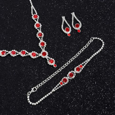 Crystal Jewelry Set for Wedding Prom Party Bridal Crystal Necklace Earrings Bracelet Set Bridal Wedding Elegant Floral Jewelry Set for Women/Brides/Bridesmaids ﻿ in Saudi Arabia