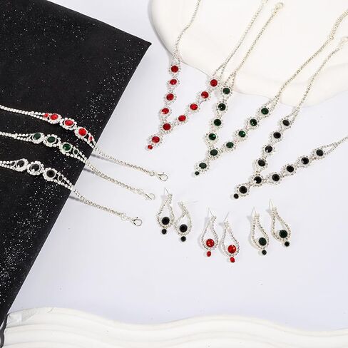 Crystal Jewelry Set for Wedding Prom Party Bridal Crystal Necklace Earrings Bracelet Set Bridal Wedding Elegant Floral Jewelry Set for Women/Brides/Bridesmaids ﻿ in Saudi Arabia