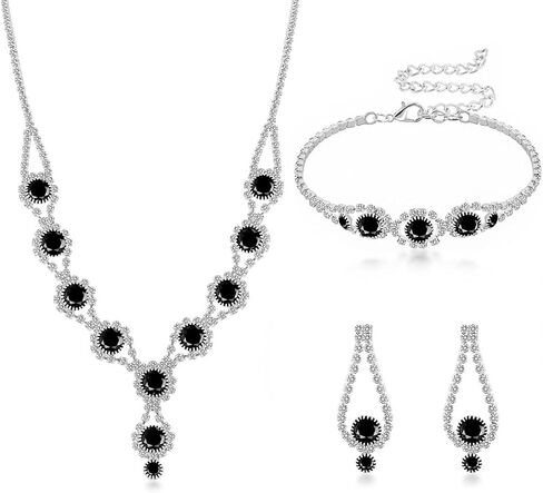 Crystal Jewelry Set for Wedding Prom Party Bridal Crystal Necklace Earrings Bracelet Set Bridal Wedding Elegant Floral Jewelry Set for Women/Brides/Bridesmaids ﻿ in Saudi Arabia