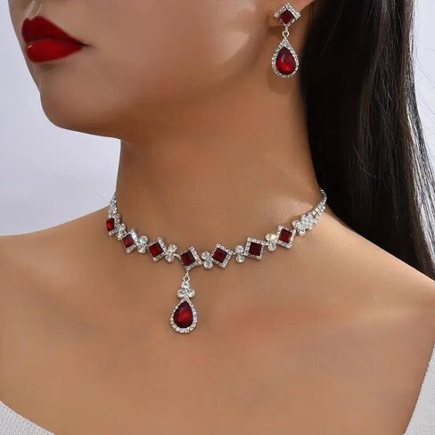 Bridal Necklace Earrings Set, Teardrop Cubic Pendant Necklace Earrings, Jewellery Gift for Wedding Party Prom Bride Mom Wife Her in Saudi Arabia