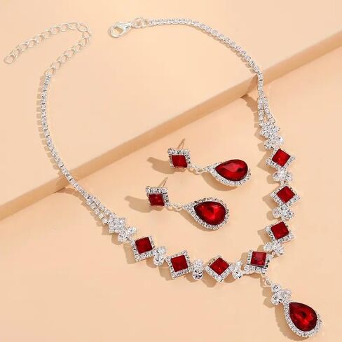 Bridal Necklace Earrings Set, Teardrop Cubic Pendant Necklace Earrings, Jewellery Gift for Wedding Party Prom Bride Mom Wife Her in Saudi Arabia
