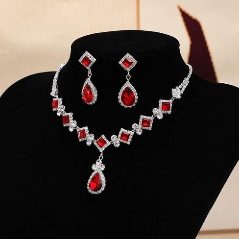 Bridal Necklace Earrings Set, Teardrop Cubic Pendant Necklace Earrings, Jewellery Gift for Wedding Party Prom Bride Mom Wife Her in Saudi Arabia
