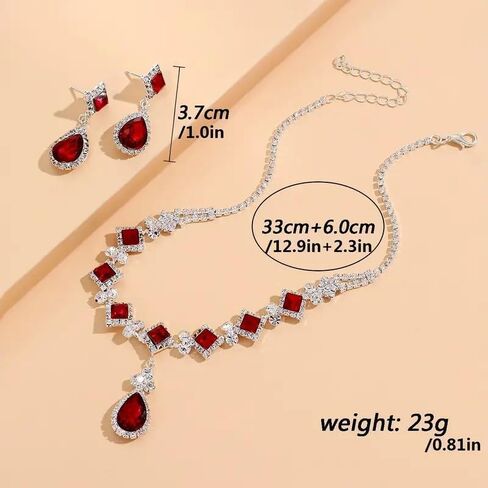 Bridal Necklace Earrings Set, Teardrop Cubic Pendant Necklace Earrings, Jewellery Gift for Wedding Party Prom Bride Mom Wife Her in Saudi Arabia