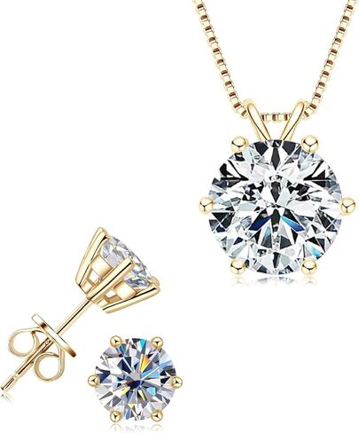 مجموعة مجوهرات مويسانيتي من الفضة الإسترليني عيار 925 - مجموعة أقراط قلادة بتصميم أوروبي كلاسيكي مع قلادة مويسانيتي دائرية - سلسلة قابلة للتعديل - صندوق هدايا in Kuwait