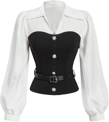 SweatyRocks Women's Long Sleeve Button Down Shirts Collar Belted Dressy Casual Business Work Blouse in Saudi Arabia