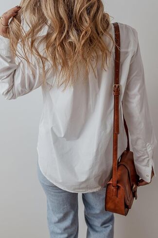Women's White Lace Crochet Trim Long Sleeve Shirt with Turn-Down Collar in Saudi Arabia