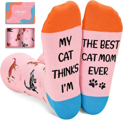 هدايا Cat Mom Dad - جوارب قطط مضحكة للنساء والرجال جوارب عيد الميلاد مع بطاقة تهنئة in Kuwait
