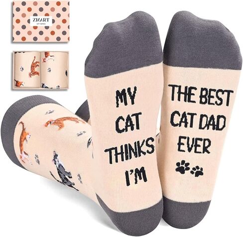 Cat Mom Dad Gifts - Funny Cat Socks for Women Men Christmas Socks with Greeting Card in Saudi Arabia