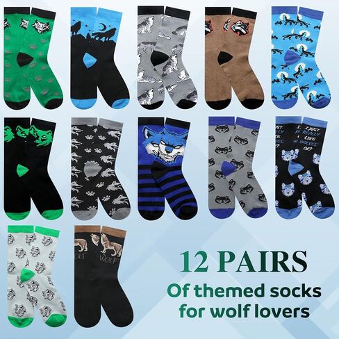 Shihanee 12 Pairs Wolf Funny Socks Gifts for Men Christmas Novelty Fun Wolves Animal Crew Socks Bulk for Men Dad Grandpa Wolf Lovers in Saudi Arabia