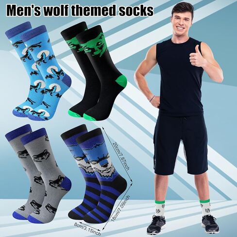Shihanee 12 Pairs Wolf Funny Socks Gifts for Men Christmas Novelty Fun Wolves Animal Crew Socks Bulk for Men Dad Grandpa Wolf Lovers in Saudi Arabia