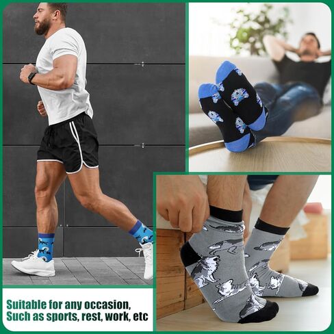 Shihanee 12 Pairs Wolf Funny Socks Gifts for Men Christmas Novelty Fun Wolves Animal Crew Socks Bulk for Men Dad Grandpa Wolf Lovers in Saudi Arabia