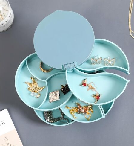 Rotating Jewelry Box with Mirror - 4 Layer Large Capacity Jewelry Organizer for Bracelets, Rings, Earrings, Necklaces, Women's Storage Case, Gift for Her in Saudi Arabia