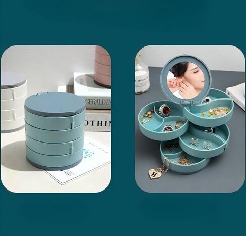 Rotating Jewelry Box with Mirror - 4 Layer Large Capacity Jewelry Organizer for Bracelets, Rings, Earrings, Necklaces, Women's Storage Case, Gift for Her in Saudi Arabia