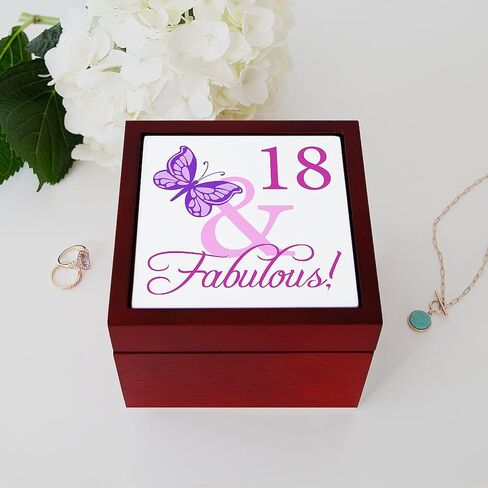 CafePress Fabulous 18Th Birthday for Girls Memory Keepsake Jewelry Box, 5"x5"x3.75" in Saudi Arabia