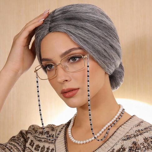 طقم زي السيدة العجوز للنساء، مجموعة إكسسوارات شعر مستعار للجدة والجدة للنساء المسنات في الهالوين in Kuwait