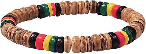 BlueRica Rasta Style Coconut Shell Beaded Stretch Bracelet in Saudi Arabia