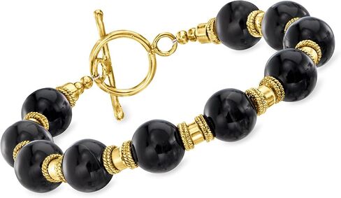 Ross-Simons 10mm Onyx Bead Bracelet in 18kt Gold Over Sterling in Saudi Arabia