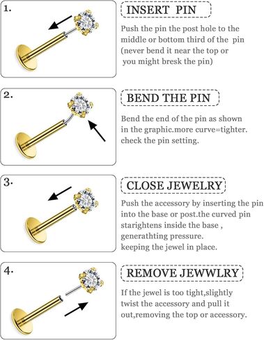 14K Gold Filled 20G 18G 16G Threadless Flat Back Earrings Studs Surgical Stainless Steel Clear CZ Push In Nose Rings Studs Tragus Helix Conch Cartilage Earrings Piercing Jewelry For Women Men in Saudi Arabia