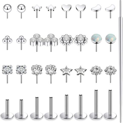 14K Gold Filled 20G 18G 16G Threadless Flat Back Earrings Studs Surgical Stainless Steel Clear CZ Push In Nose Rings Studs Tragus Helix Conch Cartilage Earrings Piercing Jewelry For Women Men in Saudi Arabia