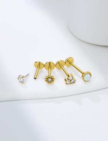 14K Gold Filled 20G 18G 16G Threadless Flat Back Earrings Studs Surgical Stainless Steel Clear CZ Push In Nose Rings Studs Tragus Helix Conch Cartilage Earrings Piercing Jewelry For Women Men in Saudi Arabia