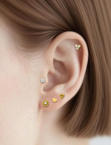14K Gold Filled 20G 18G 16G Threadless Flat Back Earrings Studs Surgical Stainless Steel Clear CZ Push In Nose Rings Studs Tragus Helix Conch Cartilage Earrings Piercing Jewelry For Women Men in Saudi Arabia