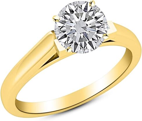 14K Yellow Gold 1-5 Carat Lab Grown Solitaire Round 4 Prong Cut Cathedral IGI Diamond Engagement Ring (D-E Color VVS1-VVS2 in Saudi Arabia