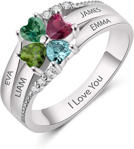 GLAMCARAT خاتم من الفضة الإسترليني مخصص للنساء منقوش عليه خاتم جوهرة المرأة مع 4 أحجار - خواتم أسماء مخصصة - خاتم الوعد، الخطوبة، الذكرى السنوية in Kuwait