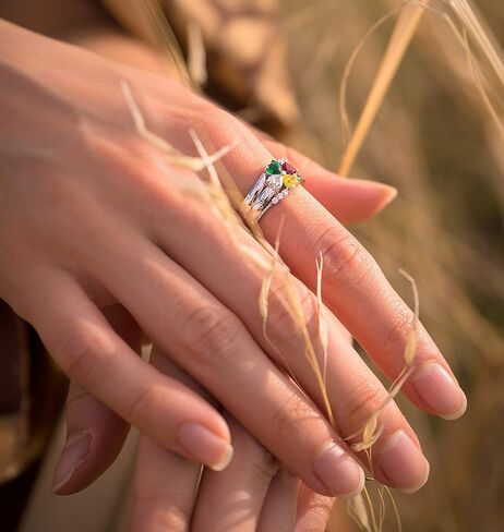 GLAMCARAT خاتم من الفضة الإسترليني مخصص للنساء منقوش عليه خاتم جوهرة المرأة مع 4 أحجار - خواتم أسماء مخصصة - خاتم الوعد، الخطوبة، الذكرى السنوية in Kuwait