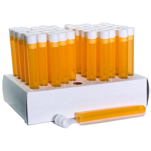 16x125mm Plastic Test Tube Set with Caps and Rack, Pink Tubes, White Caps, and Cardboard Rack, Karter Scientific (Pack of 50) in Kuwait