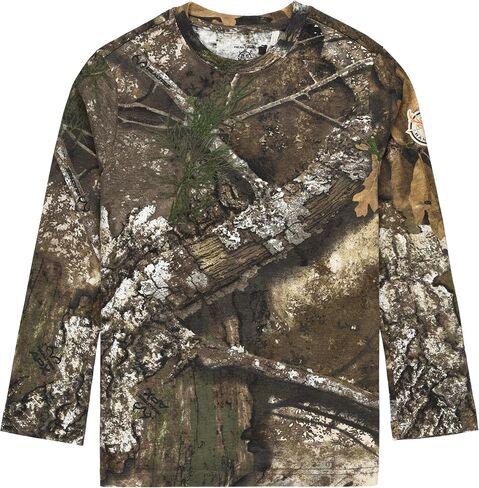 تي شيرتات قطن مموهة بأكمام طويلة وفتحة رقبة مستديرة للشباب من Realtree and Mossy Oak للأطفال الأولاد والبنات ملابس صيد خارجية in Kuwait