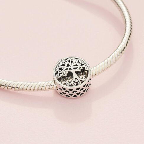 PANDORA Jewelry Bundle with Gift Box - Moments Sterling Silver Snake Chain Charm Bracelet with Heart Clasp, 6.7" & Family Roots Sterling Silver Charm - Gift for Women in Saudi Arabia