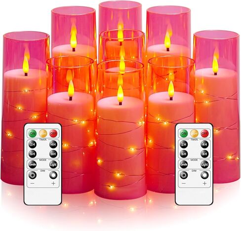 Flameless LED Candles with Timer 9 Pc Flickering Flameless Candles for Romantic Ambiance and Home Decoration Stable Acrylic Shell,with Embedded Star String，Battery Operated Candles（Gold） in Saudi Arabia