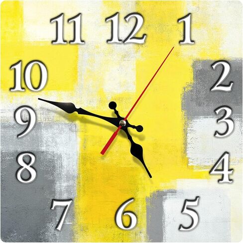Britimes Square Wall Clock Silent Non-Ticking Battery Operated Clock 12 Inch, Yellow and Grey Contemporary Home Decor for Living Room, Kitchen, Bedroom, and Office in Saudi Arabia