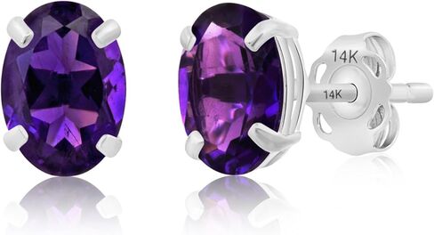 14k Gold Oval Stud Earrings for Women with Push Backs | 7x5mm Gemstone Birthstone Earrings | Real 14 Karat Gold Earrings Studs | Hypoallergenic Gemstone Stud Earrings for Women by MAX + STONE in Saudi Arabia