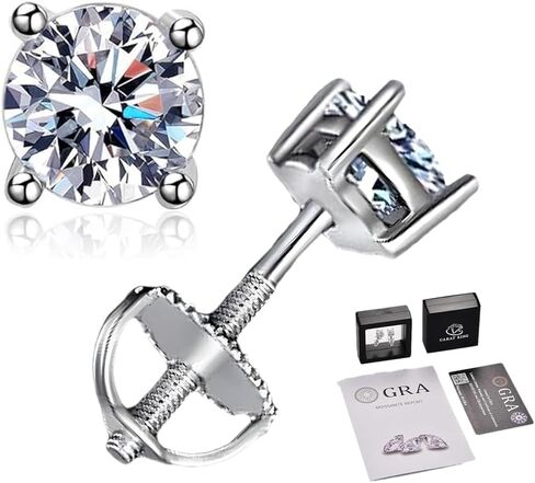 أقراط مويسانيتي من CARAT KING، أقراط من الفضة الإسترلينية عيار 925، أقراط ألماس مويسانيتي الرائعة للنساء ذات اللون D VVS1 - لا تسبب الحساسية ومثالية للأذنين الحساسة، (0.6 قيراط إلى 3 قيراط) in Kuwait