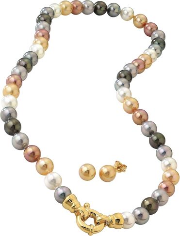 8mm Organic Man-Made 18-inch Multicolor Pearl Necklace and Matching 8mm Stud Earrings in Saudi Arabia