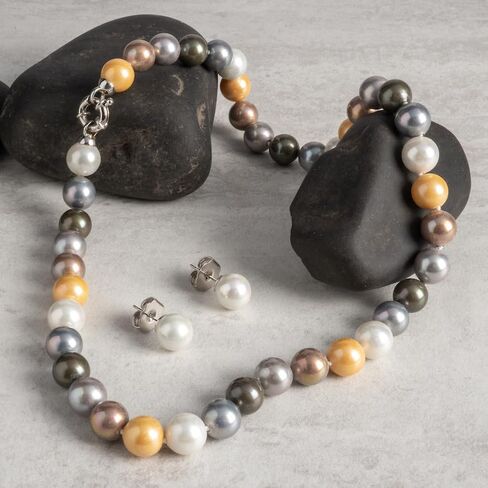 8mm Organic Man-Made 18-inch Multicolor Pearl Necklace and Matching 8mm Stud Earrings in Saudi Arabia