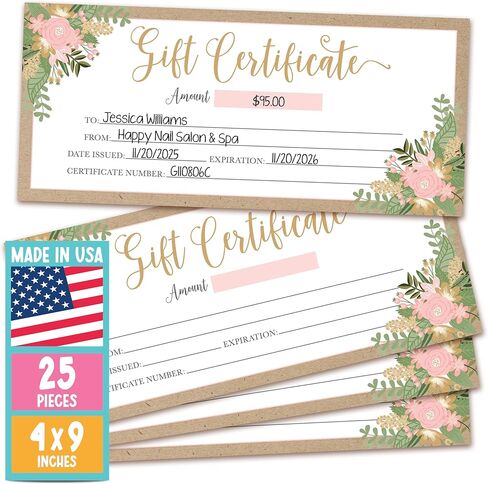 Hadley Designs 25 (4x9) Kraft Sunflower Blank Gift Certificates For Business Gifts For Clients-Gift Cards For Small Business Gift Certificates Christmas, Restaurant Gift Certificates For Spa Salon in Saudi Arabia