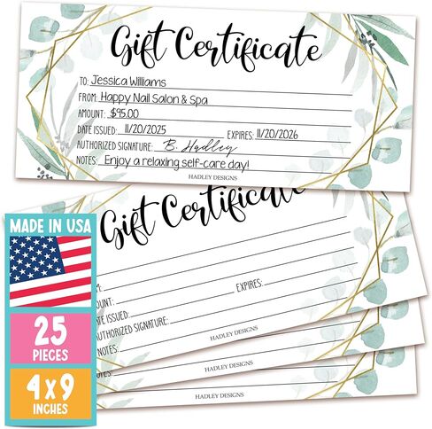 Hadley Designs 25 (4x9) Kraft Sunflower Blank Gift Certificates For Business Gifts For Clients-Gift Cards For Small Business Gift Certificates Christmas, Restaurant Gift Certificates For Spa Salon in Saudi Arabia
