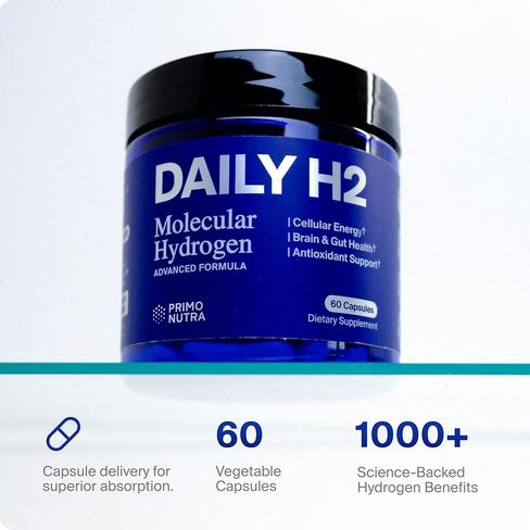 كبسولات الهيدروجين الجزيئي DailyH2 | بديل أقراص الماء الهيدروجيني | أسهل من ماء الهيدروجين للطاقة الخلوية والتركيز والتعافي | H2 لدعم الدماغ والأمعاء والميتوكوندريا | 60 كبسولة in Kuwait