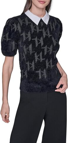 Karl Lagerfeld Womens Short Sleeve Collared Neck Puff Sleeve Logo Sweater in Saudi Arabia