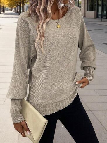 Womens Crew Neck Loose Cable Knit Sweater Long Sleeve Cozy Casual Fall Pullover Sweaters in Saudi Arabia