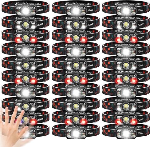 مصابيح الأمامية 6pack قابلة لإعادة شحنها ، 3000 Lumen Lumen Light Light Bright مصباح يدوي مصباح يدوي مع ضوء أحمر أبيض ، مستشعر حركة المصباح LED ، 5+5 لوضع للتخييم في الهواء الطلق في الجري المشي لمسافات طويلة in Kuwait