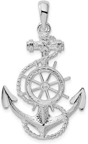 Diamond2Deal 925 Sterling Silver Anchor w/Ships Wheel Pendant (Length-37.13mm) in Saudi Arabia