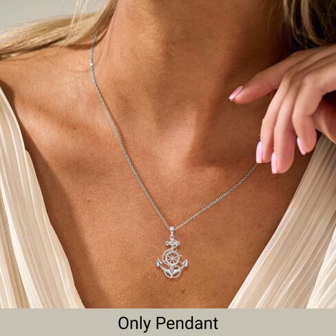 Diamond2Deal 925 Sterling Silver Anchor w/Ships Wheel Pendant (Length-37.13mm) in Saudi Arabia