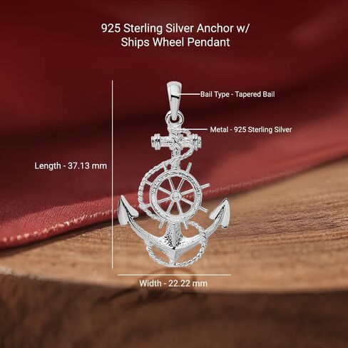 Diamond2Deal 925 Sterling Silver Anchor w/Ships Wheel Pendant (Length-37.13mm) in Saudi Arabia