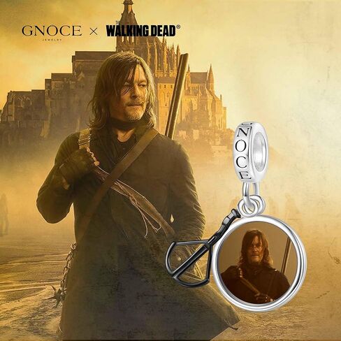 GNOCE Walking Dead Daryl Dixon & Crossbow قلادة متدلية للنساء، S925 فضة استرليني متدلية سحر للنساء الزوجة، عيد الحب، مجوهرات الهالوين in Saudi Arabia